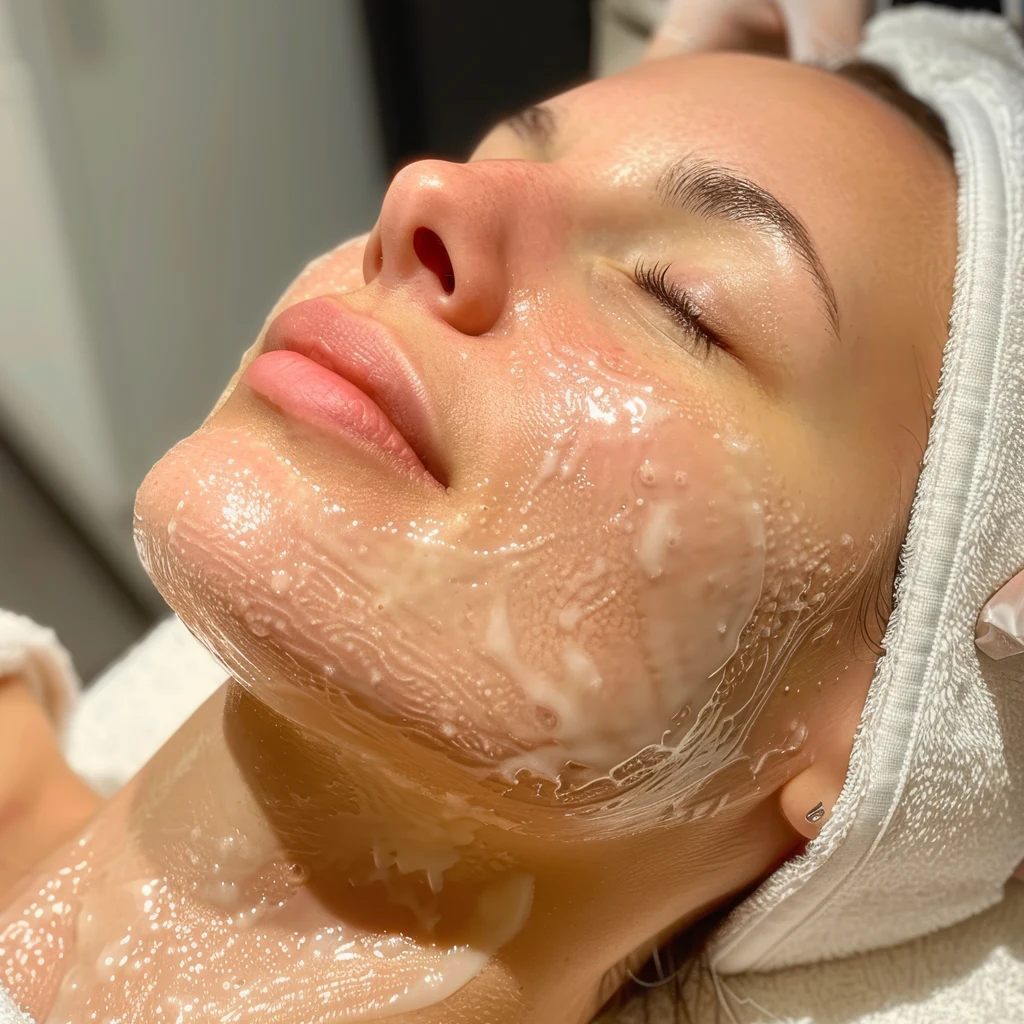 Peelings Químicos ATA e Retinoico woman-getting-facial-mask-applied-her-face-skincare-procedure-chemical-peel-improve-skin-texture-tone