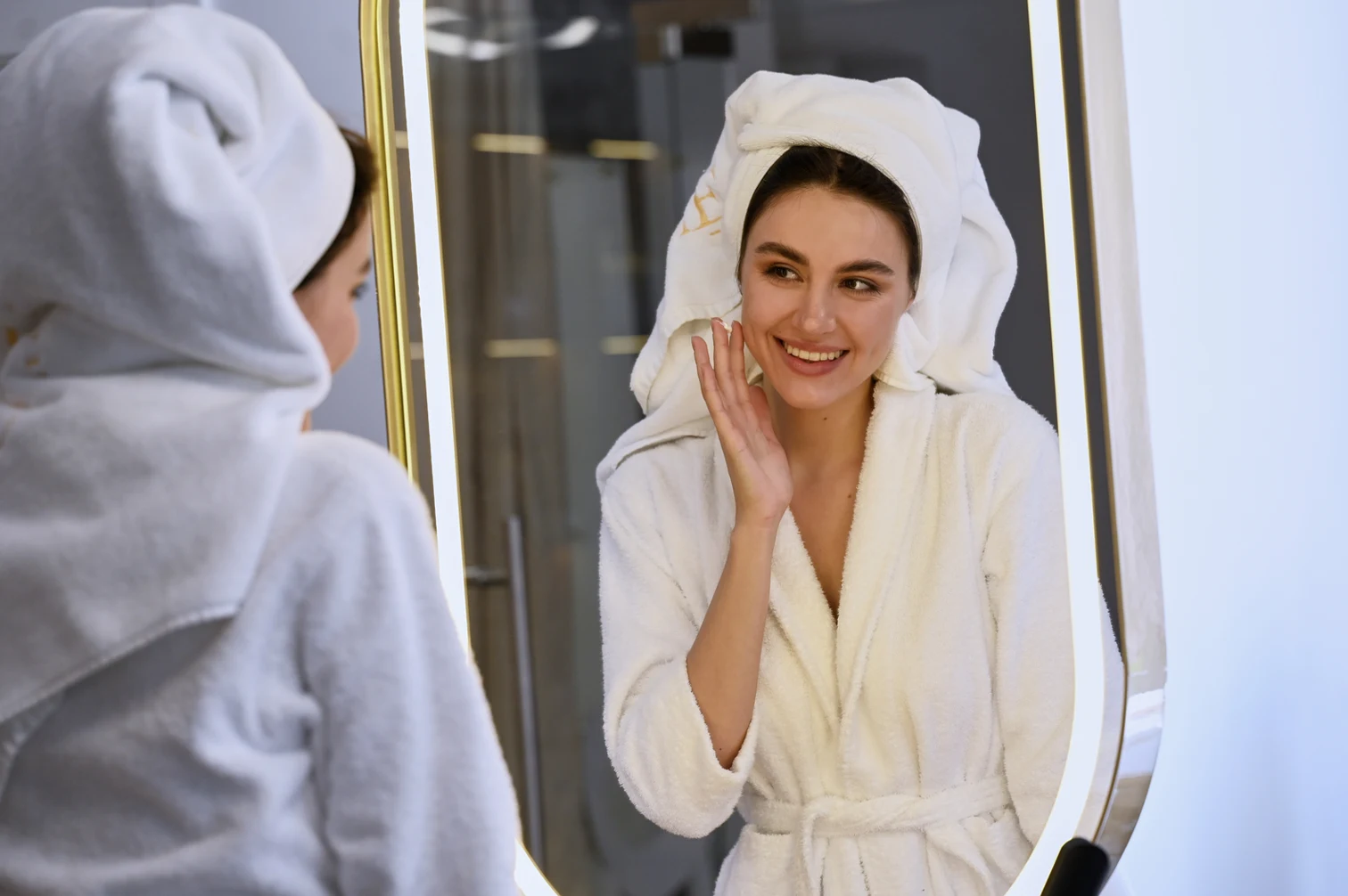beautiful young girl doing makeup front mirror bride s morning concept beauty salon